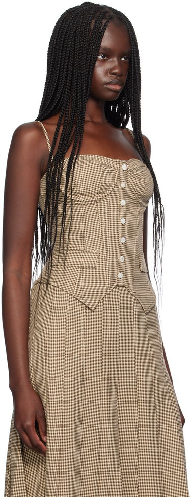 Šaty GUIZIO Guizio Edith Houndstooth Camisole Top Hnedá | P24114W087, 1