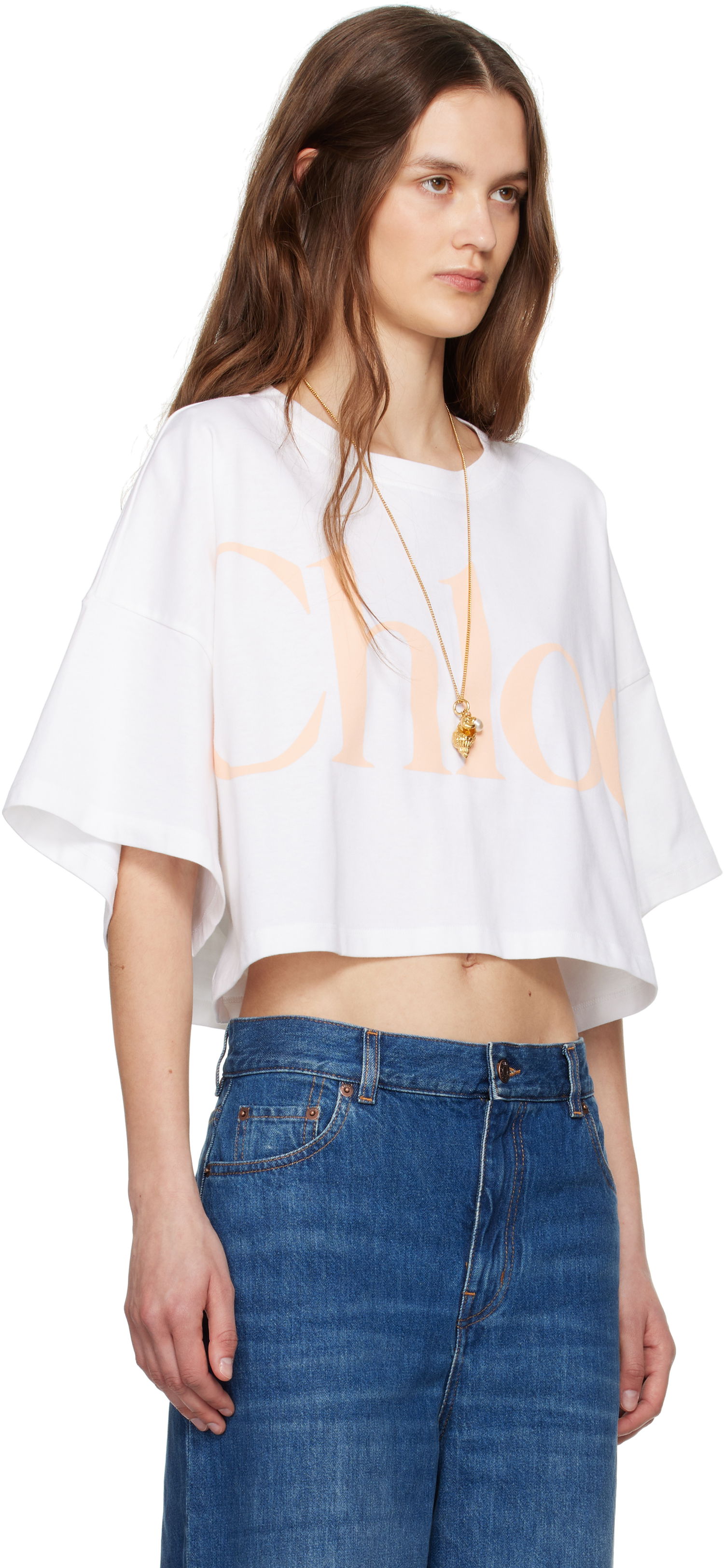Crop Top CHLOÉ Chloe Oversized Cropped Logo T-Shirt Biela | CH25UJH09183, 1