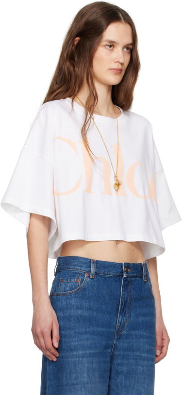 Crop Top CHLOÉ Chloe Oversized Cropped Logo T-Shirt Biela | CH25UJH09183, 1