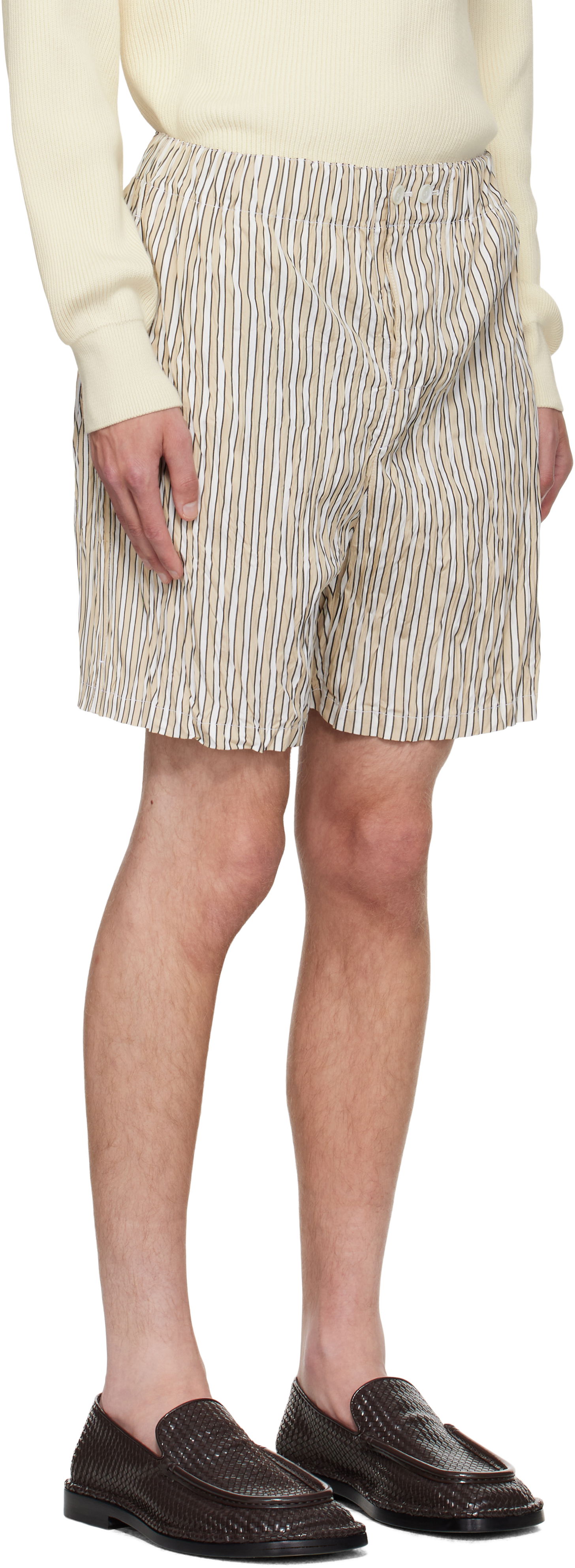 Šortky Bottega Veneta Bottega Veneta Crushed Tech Cotton Stripe Shorts Béžová | 833970V5NM08773, 1