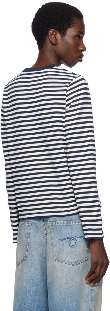 Tričko MAISON KITSUNÉ Maison Kitsuné Fox Head Patch Striped T-Shirt Navy | OW00111KA0026, 2
