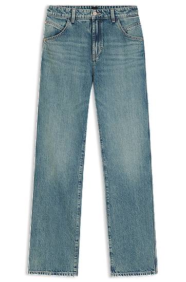 Džínsy BOSS Straight-leg emerald-cast rigid jeans Modrá | 50548437
