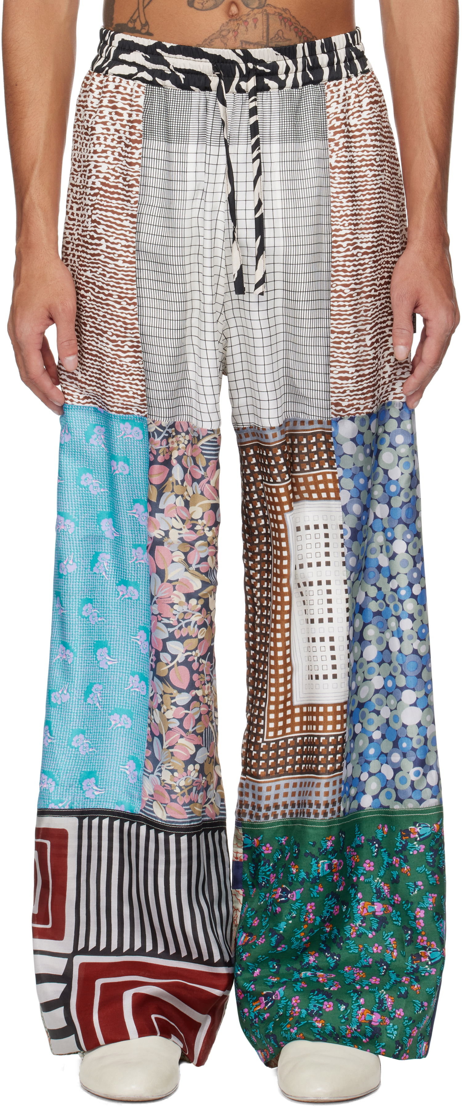 Nohavice Marine Serre Marine Serre Regenerated Silk Scarves Drawstring Patchwork Sweatpants Rôznofarebný | UPA054A UWOV0028, 0