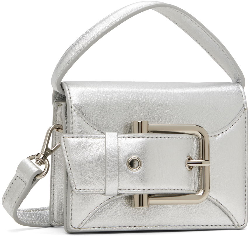 Metallic Leather Micro Shoulder Bag With Belt