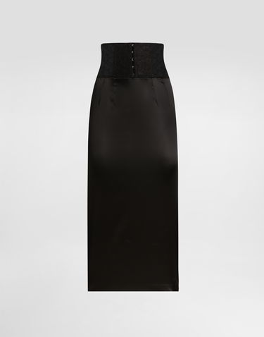 Sukňa Dolce & Gabbana Dolce & Gabbana Satin Calf-Length Skirt with Corset Belt Čierna | F4CI1TFURADN0000, 0