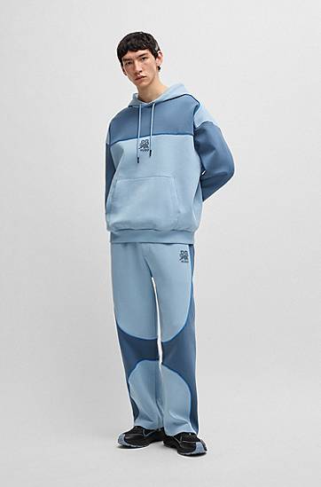 Mikina BOSS HUGO x RB Cotton-Blend Hoodie with Piping Modrá | 50542808, 1