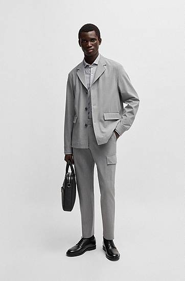 Košeľa BOSS Slim-Fit Cotton-Piqué Jersey Shirt Šedá | 50527675, 1