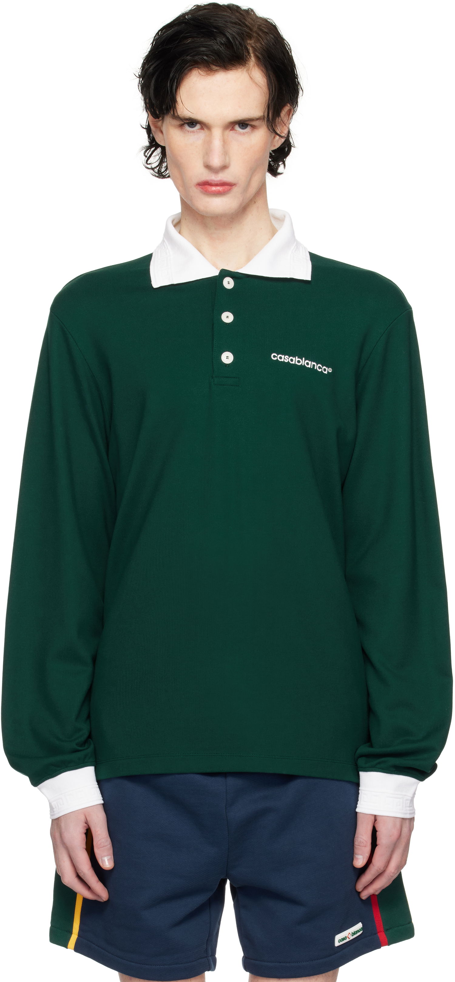 Polo tričko Casablanca Long Sleeve Polo Zelené | MPS25-JTP-270-01, 0