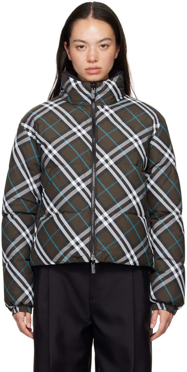 Prešívaná bunda Burberry Khaki Check Reversible Down Puffer Jacket Zelené | 8096131, 0
