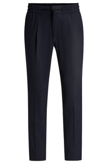Nohavice BOSS Slim-Fit Wool-Blend Trousers Navy | 50541057, 0