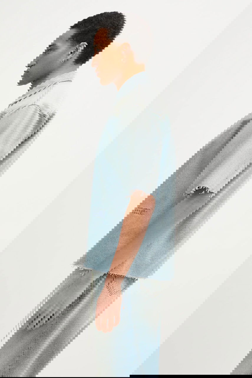 Košeľa Maison Margiela MM6 Maison Margiela Relaxed Fit Short Sleeve Denim Shirt with Classic Collar and Raw Hem Modrá | SH0DR0006, 1