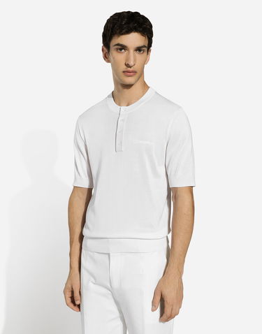 Tričko Dolce & Gabbana Silk Granddad-Neck Sweater With Logo Embroidery Biela | GXX04ZJBSJSW0800, 3