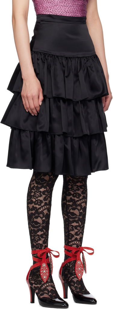 Sukňa Valentino Satin Tiered Ruffle Midi Skirt Čierna | 6B0RADB092G, 1