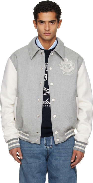 Bomber bunda Balmain Wool Varsity Bomber Jacket Šedá | FH0TFA71MH95, 0