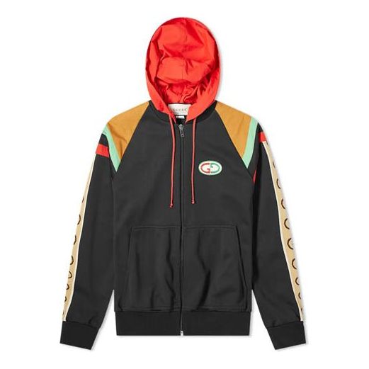 Mikina Gucci Gucci Vintage Logo Patchwork Striped Hooded Jacket Čierna | 625338-XJCNQ-1082