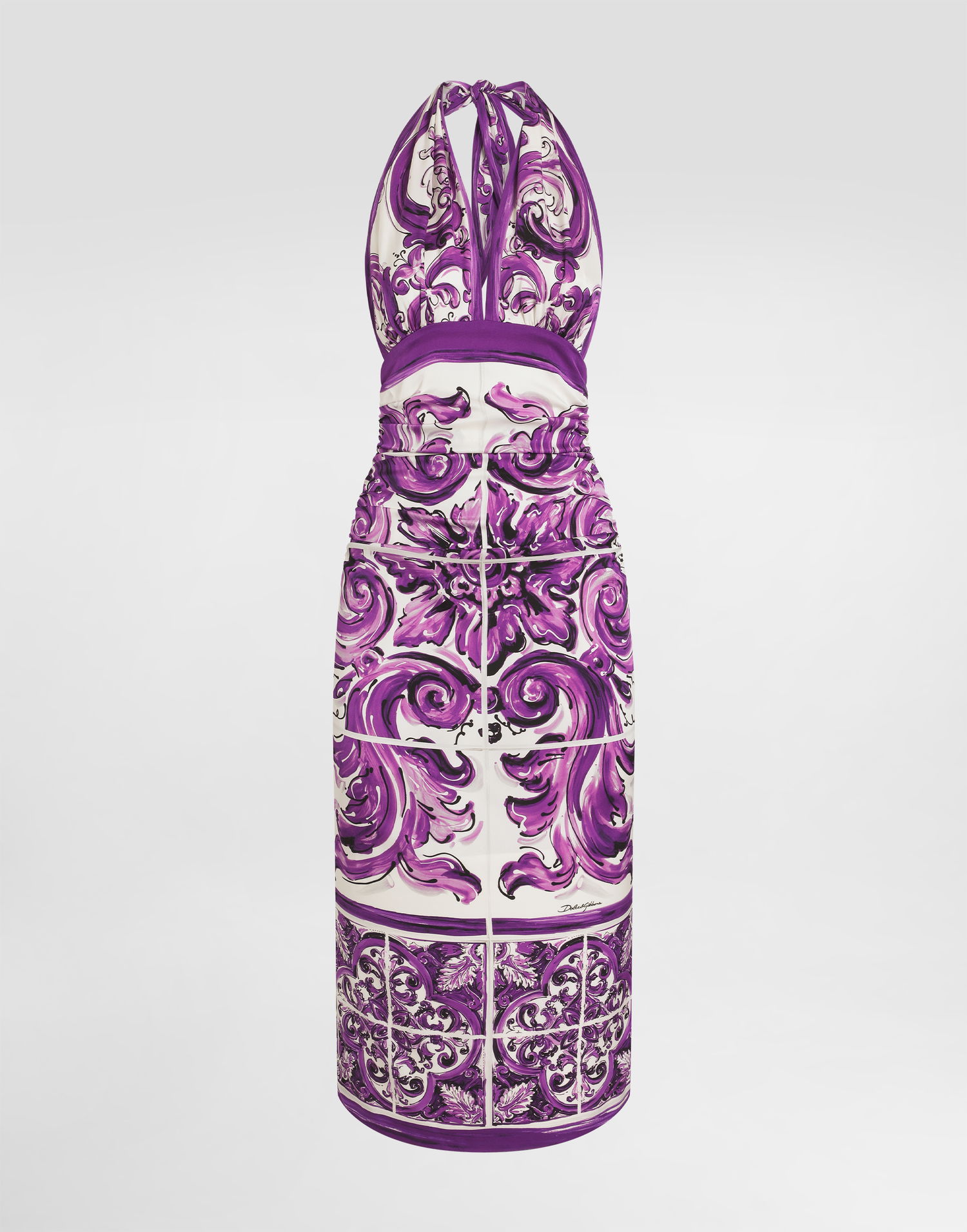 Šaty Dolce & Gabbana Dolce & Gabbana Majolica-Print Charmeuse Halter Neck Dress Fialová | F6TSVTFHAA2HP5DQ, 0