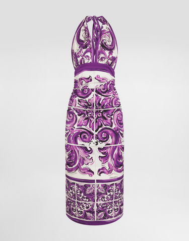 Šaty Dolce & Gabbana Dolce & Gabbana Majolica-Print Charmeuse Halter Neck Dress Fialová | F6TSVTFHAA2HP5DQ, 0