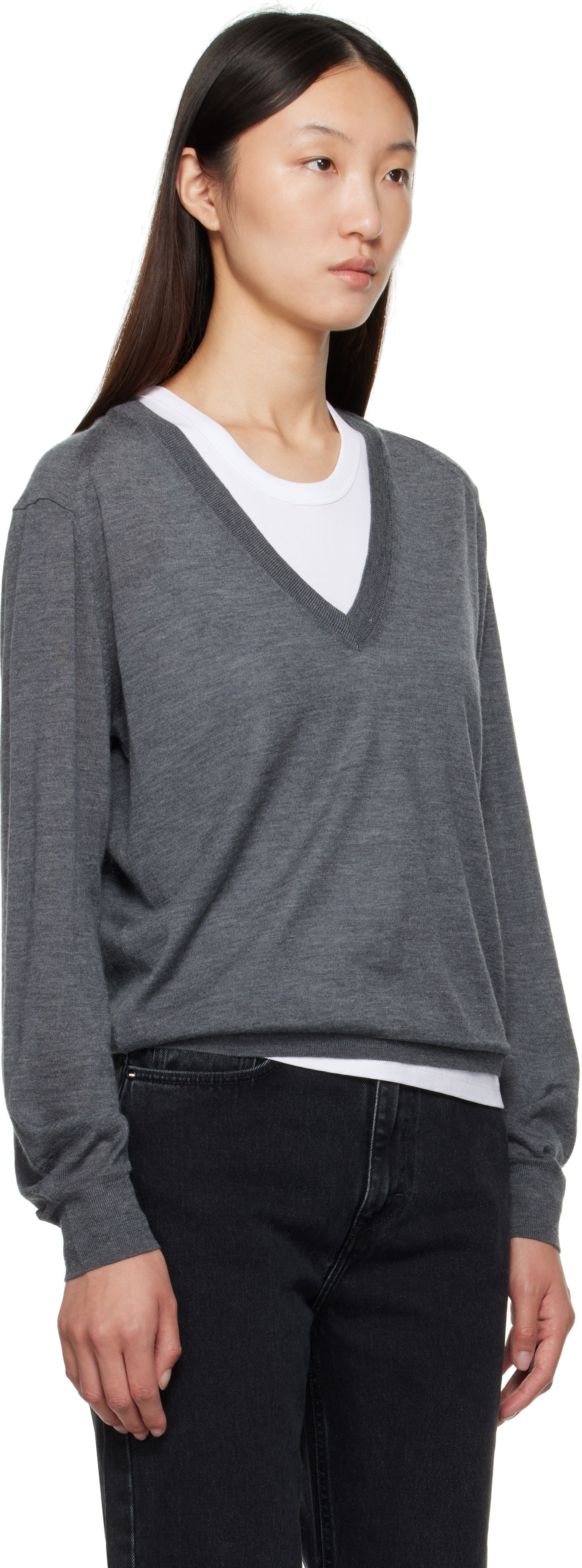 Sveter Loulou de Saison Loulou de Saison Julio Cashmere V-Neck Sweater Šedá | JULIO, 1
