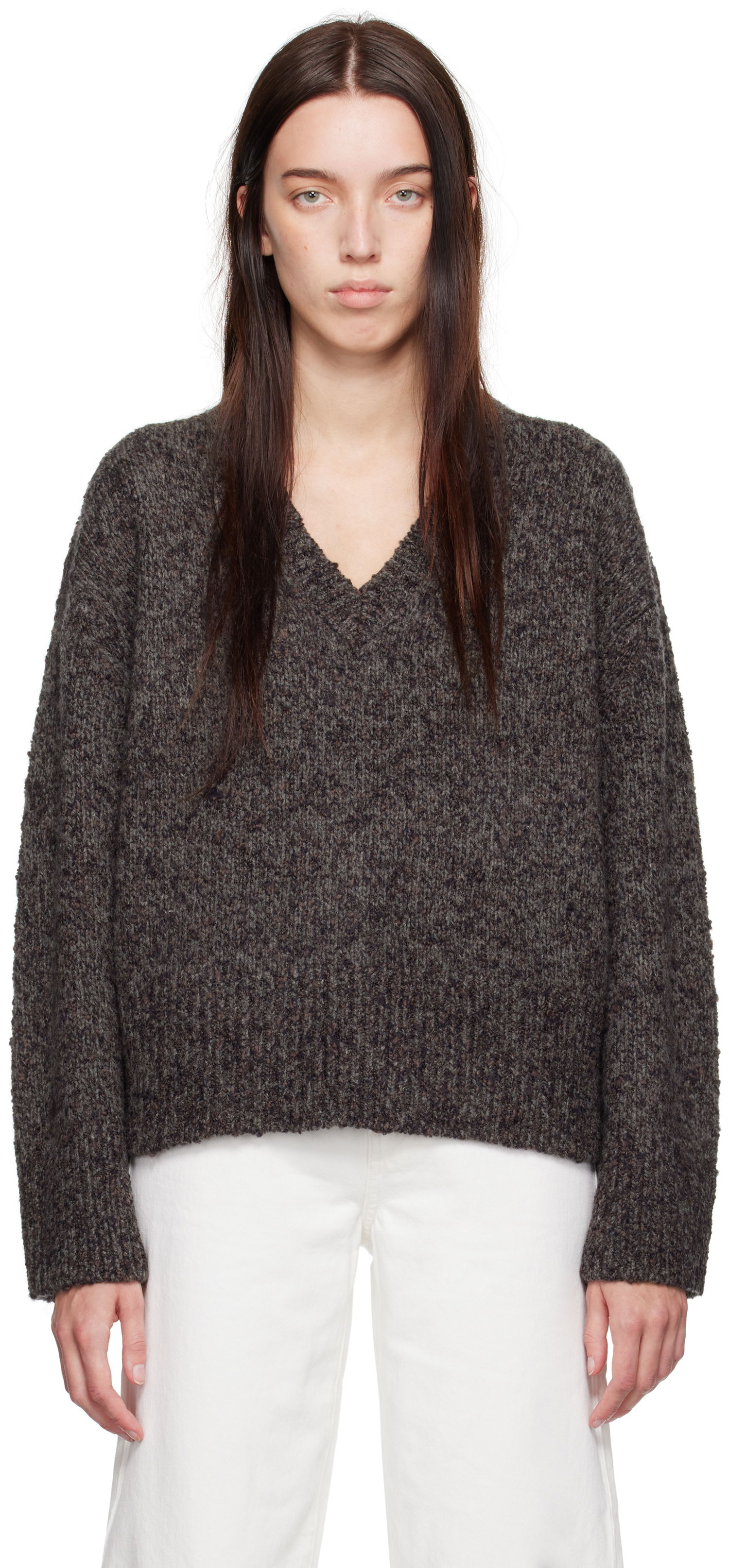 Sveter CALVIN KLEIN Oversized V-Neck Sweater Šedá | 81WL397-LBL, 0
