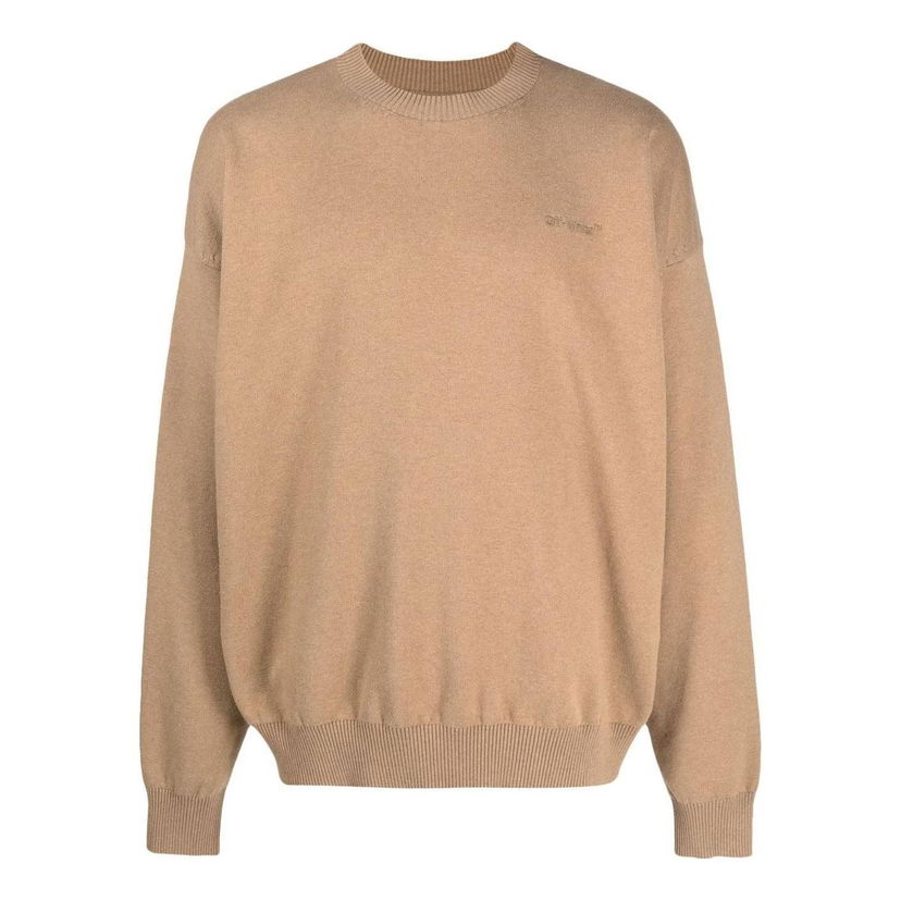Sveter Off-White Off-White Logo Embroidered Knit Jumper Béžová | OMHE138F22KNI0016262