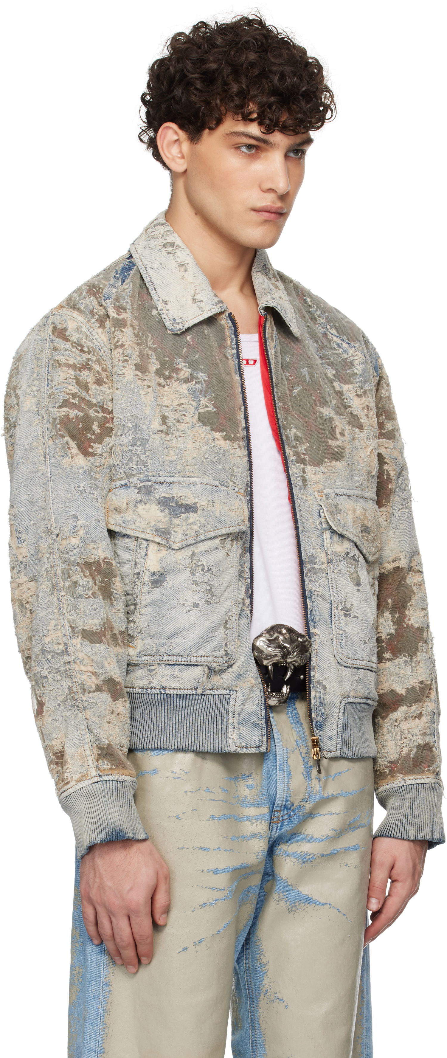Bomber bunda Diesel Distressed Denim Jacket Modrá | A15821-09L09-01, 1