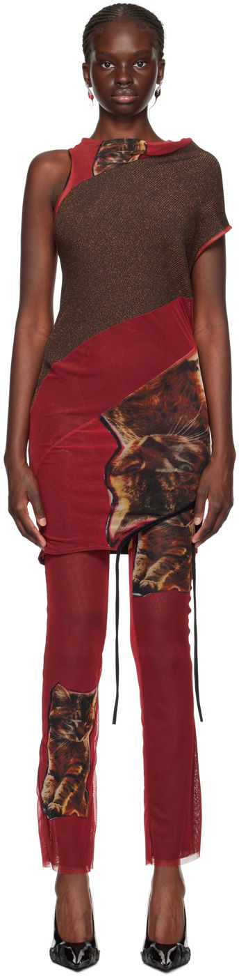 Šaty Ottolinger Ottolinger Cat Print Mesh Mini Dress Červená | 102601, 0