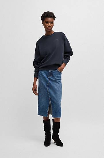 Sveter BOSS Slim-Fit Cotton-Terry Sweatshirt Navy | 50534821, 1
