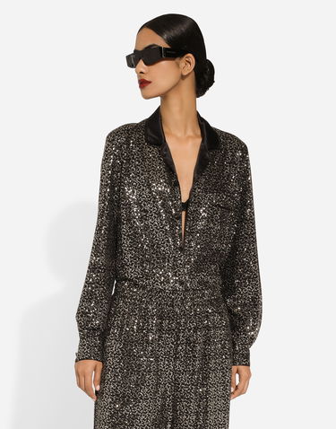 Košeľa Dolce & Gabbana Sequined Long Sleeve Shirt Čierna | F5G56TGDB5GS9000, 3
