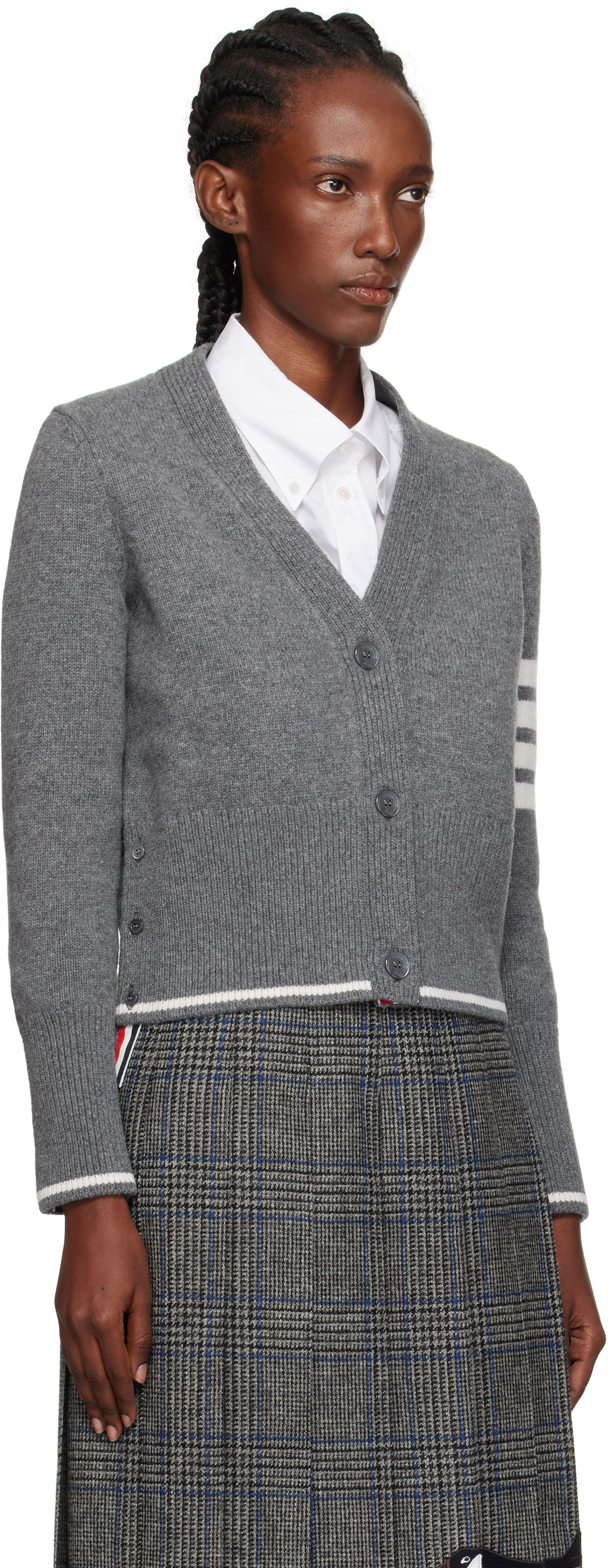 Sveter Thom Browne Thom Browne Intarsia Geese 4-Bar V-Neck Cardigan Šedá | FKC657A-Y1029, 1