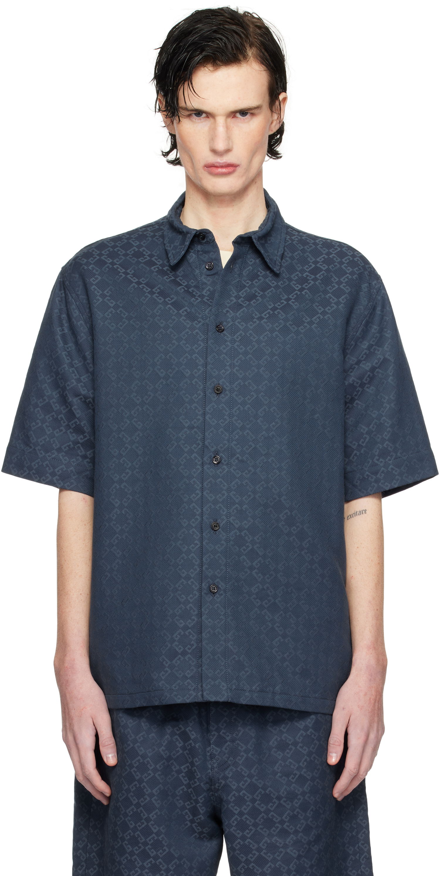 Košeľa Givenchy Shiny Monogram Denim Shirt Modrá | BM612P5YCC063, 0