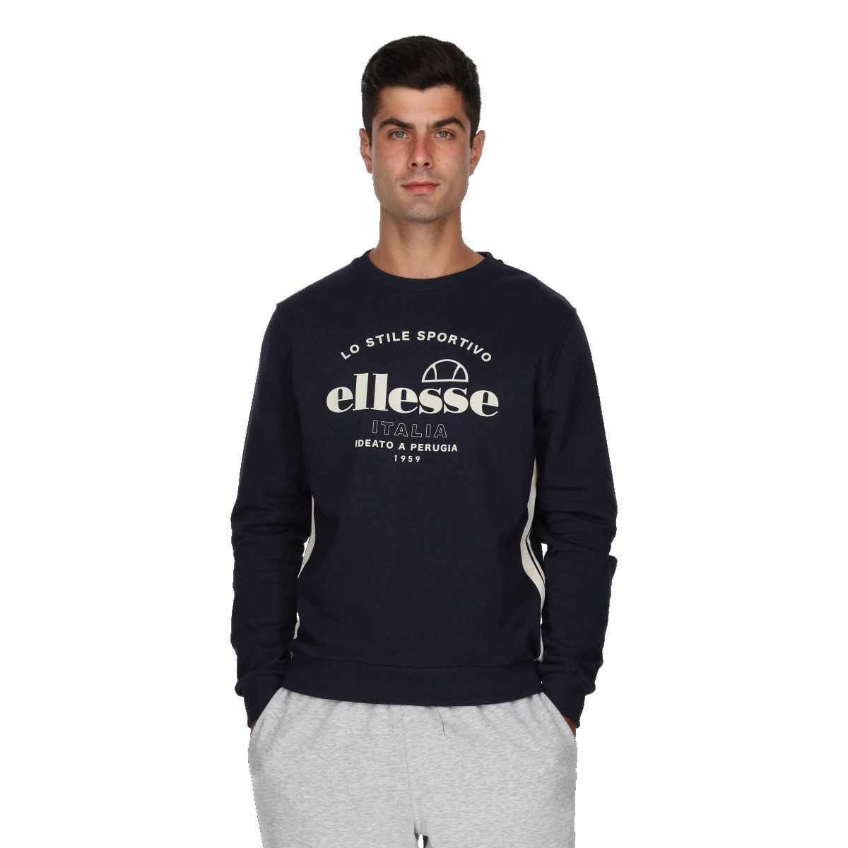Mikina Ellesse Graphic Print Crewneck Sweatshirt with Side Stripes Navy | ELA243M604-02, 0