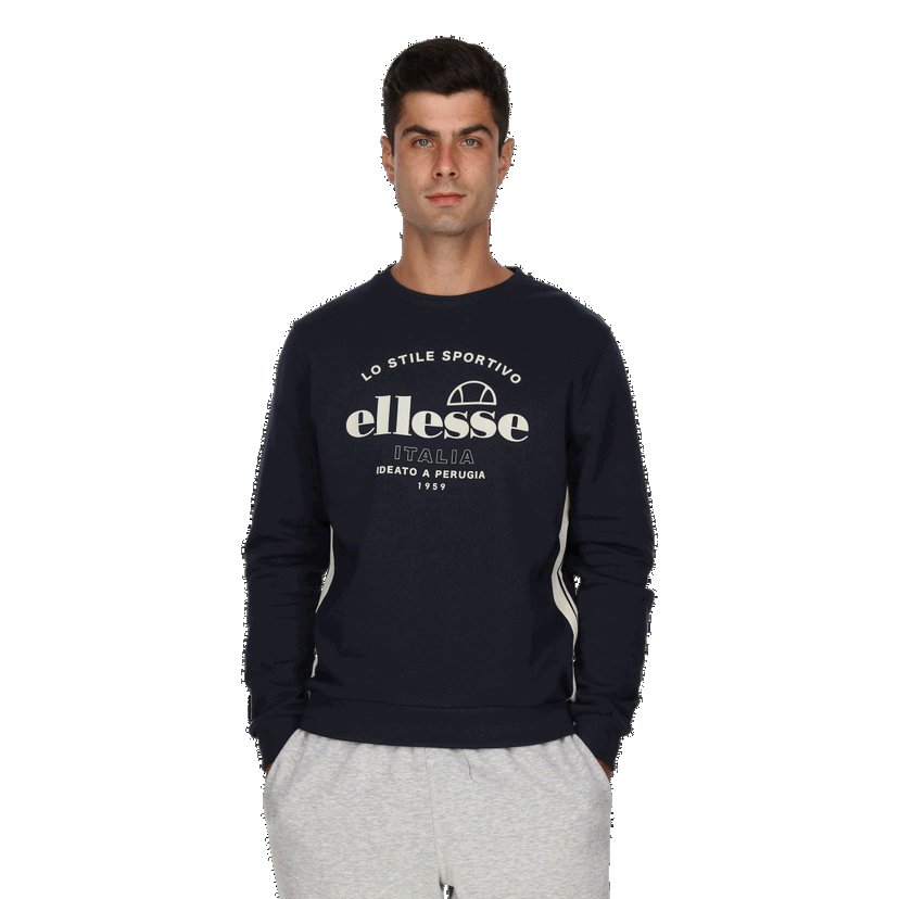 Mikina Ellesse Graphic Print Crewneck Sweatshirt with Side Stripes Navy | ELA243M604-02
