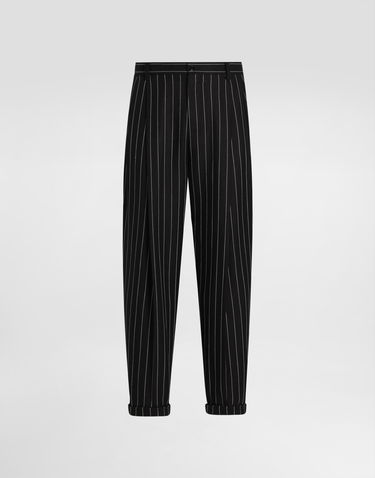 Nohavice Dolce & Gabbana Dolce & Gabbana Pinstripe Linen-Blend Double Darts Pants Čierna | GP10DTFR3F0S8053, 0
