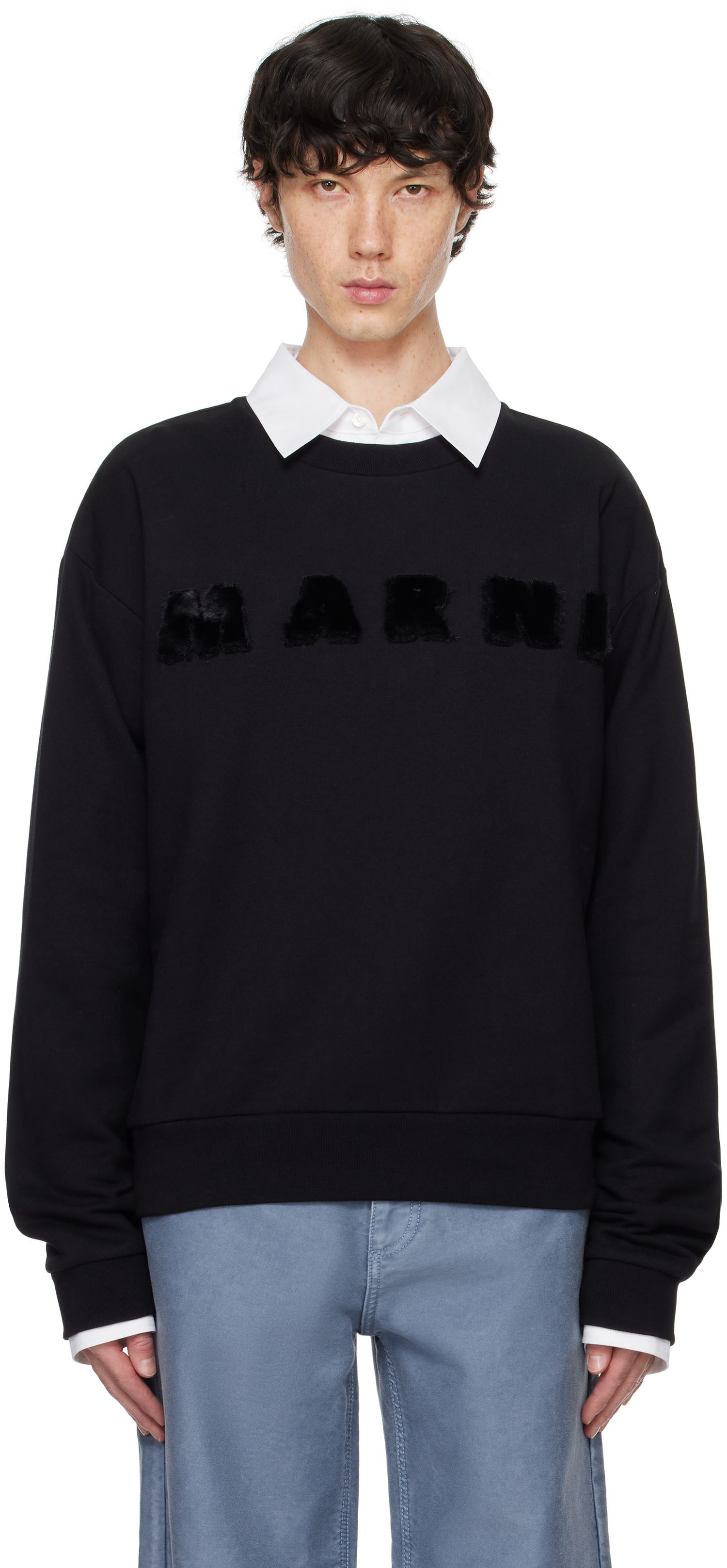 Mikina Marni Faux-Fur Logo Crewneck Sweatshirt Čierna | FUMU0074X3 UTC269, 0
