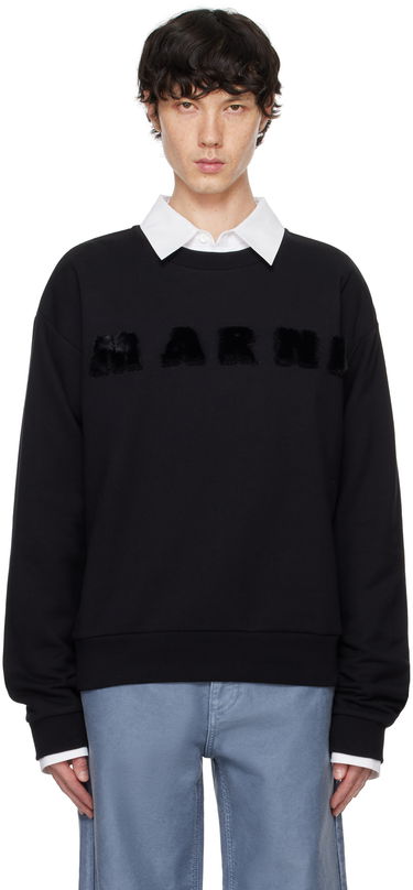 Mikina Marni Faux-Fur Logo Crewneck Sweatshirt Čierna | FUMU0074X3 UTC269, 0