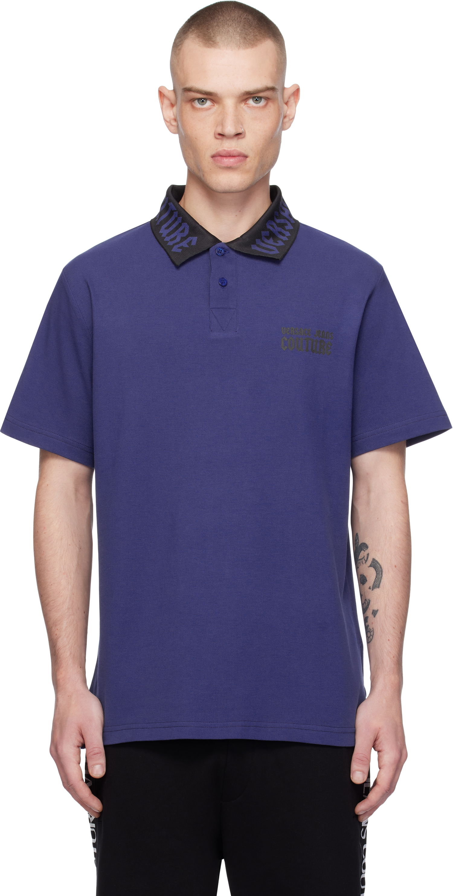 Polo tričko Versace Gothic Logo Polo Shirt Modrá | E77GAGT05_ECJ01T, 0