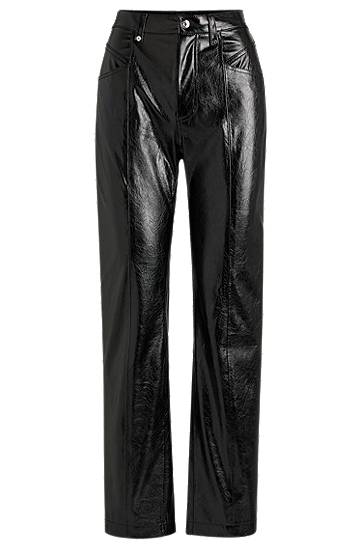Nohavice BOSS Straight-Fit Patent Faux Leather Trousers Čierna | 50524951, 0
