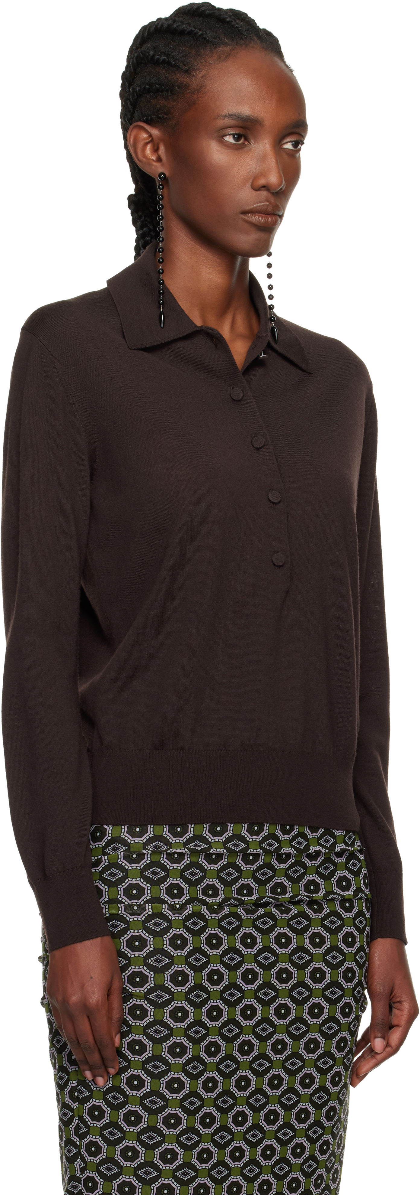 Polo tričko Dries Van Noten Long-Sleeve Wool Polo Hnedá | 252-011203-2700, 1