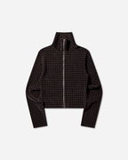 Cropped High Neck Houndstooth Slim Zip Longsleeve