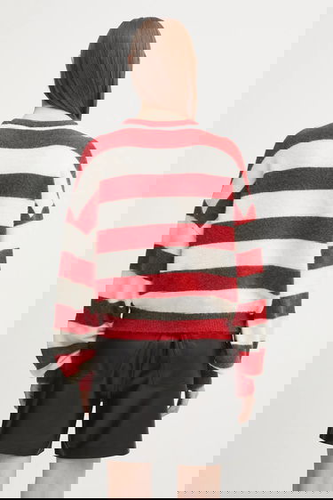 Sveter Fiorucci Fiorucci Cropped Alpaca Striped Sweater Červená | W02FPKSW448KN11RD02, 2