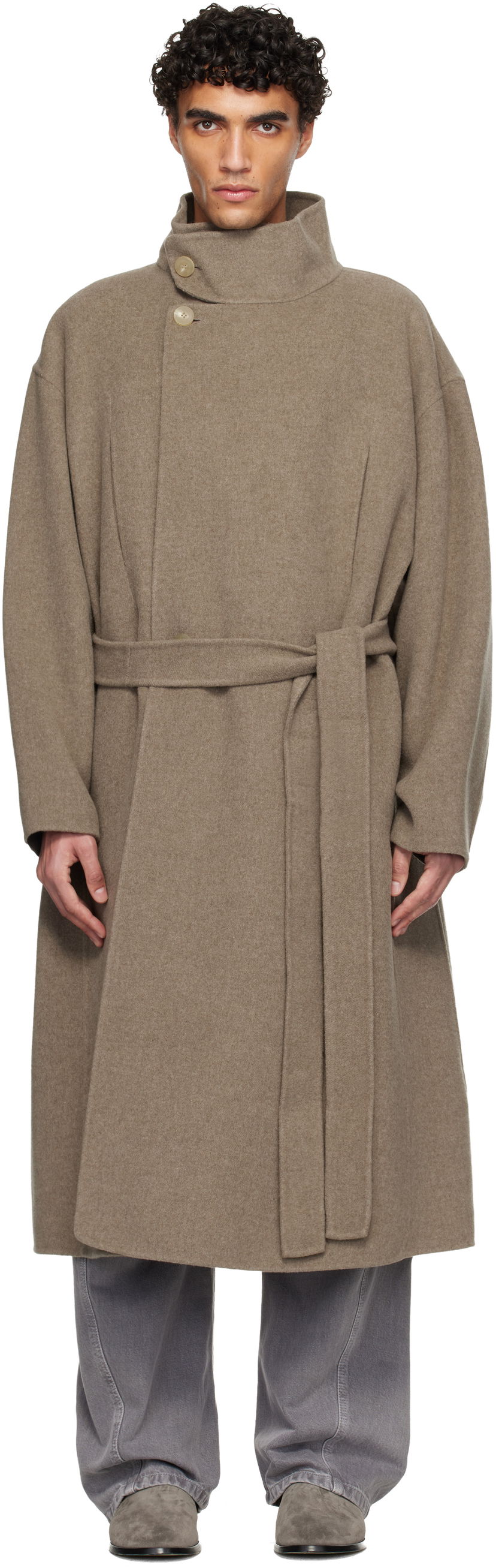 Kabáty Fear of God Wool Cashmere Highneck Wrap Coat Béžová | FG25FW64-642DWC-207