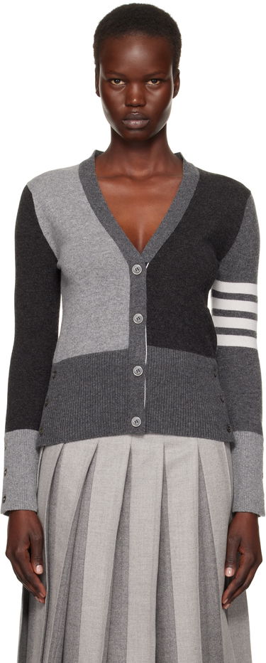 Sveter Thom Browne Funmix 4-Bar V-Neck Cardigan Šedá | FKC001F-00011, 0