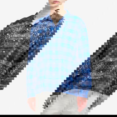Košeľa BEAMS Beams Plus Open Collar Print Shirt, Size Medium Modrá | 3811-0895-139-78, 2