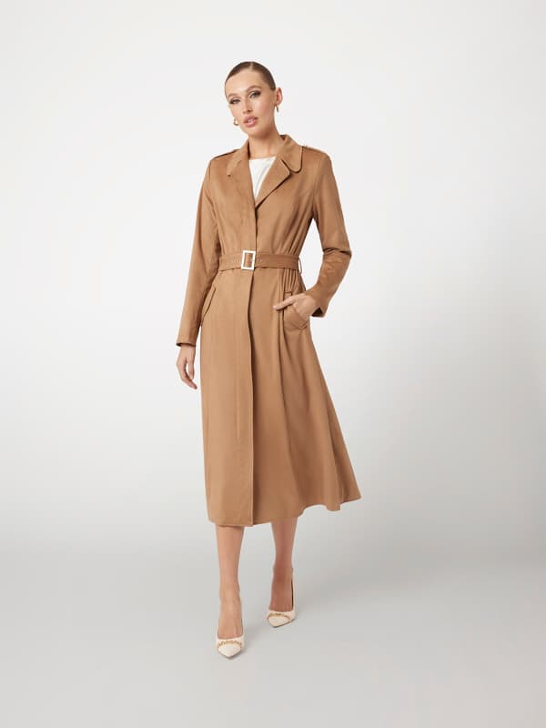 Faux Suede Trench Coat