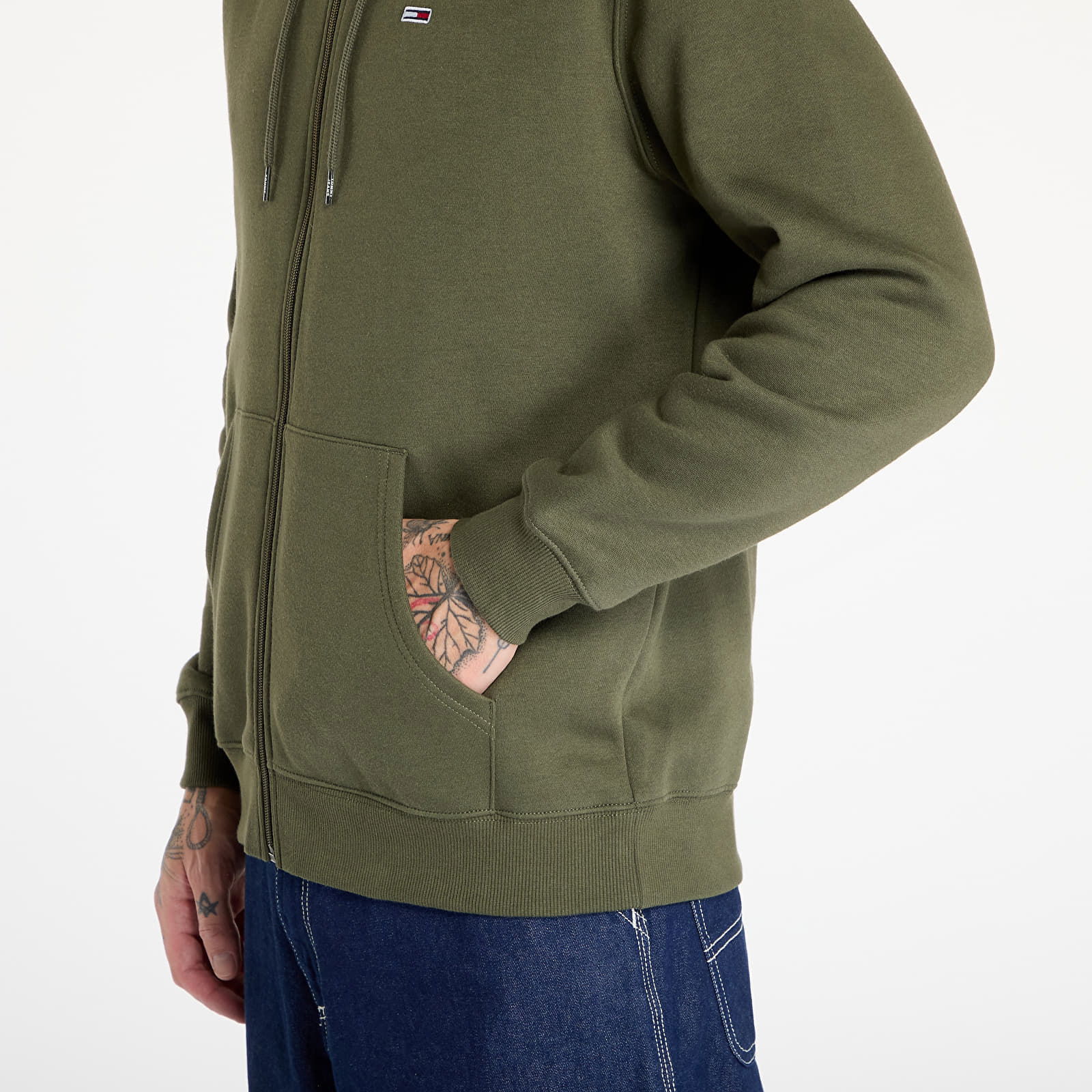 Regular Flag Zip Through Hoodie Fatique Green