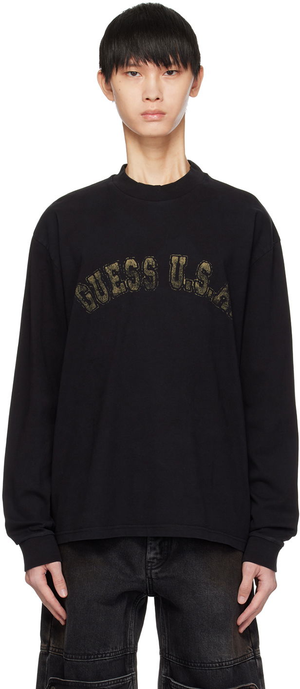 Tričko GUESS USA Faded Long Sleeve T-shirt Čierna | M3BI03KBB10, 0
