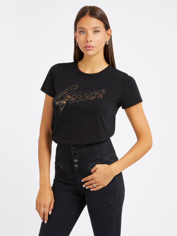 Tričko GUESS Front Logo T-Shirt Čierna | W4RI25K9RM1, 0