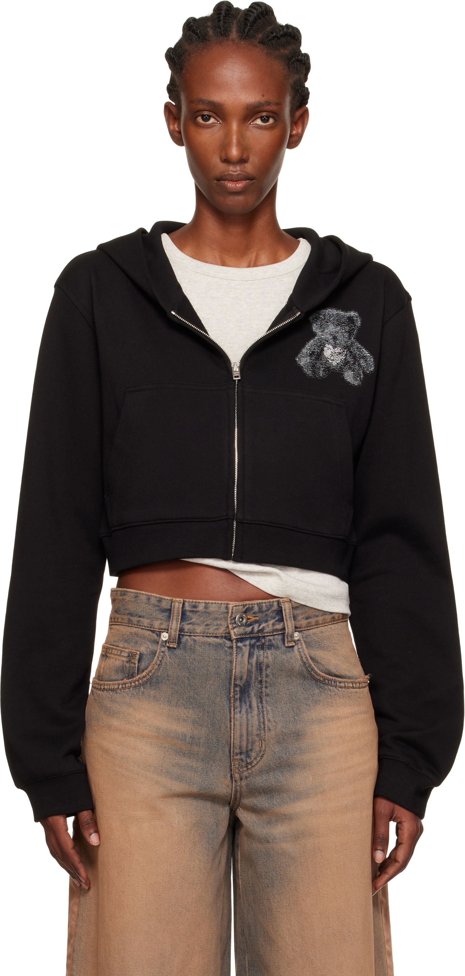 Mikina We11done We11done Teddy Bear Slim-Fit Zip-Up Hoodie Čierna | WD-TJ2-25-870-W-BK, 0