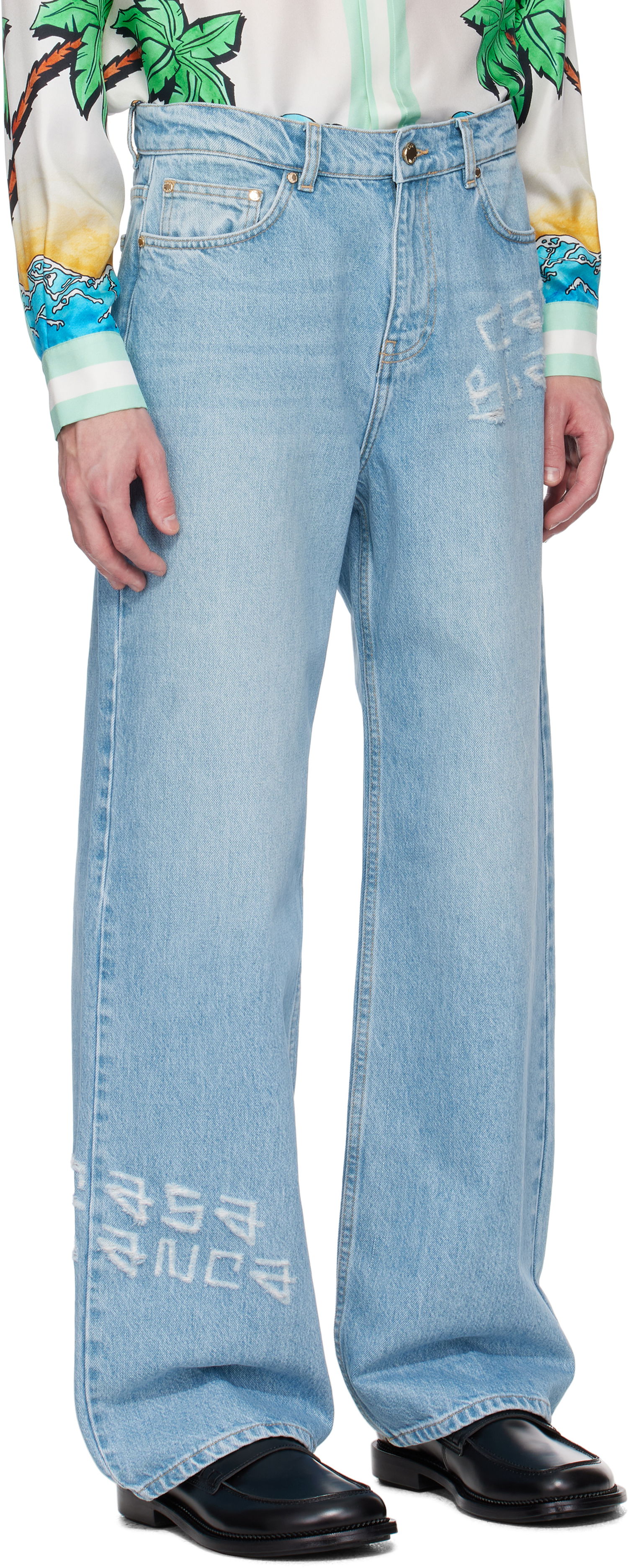Džínsy Casablanca Casablanca Distressed Graffiti Jeans Modrá | MS25-TR-274-01, 1