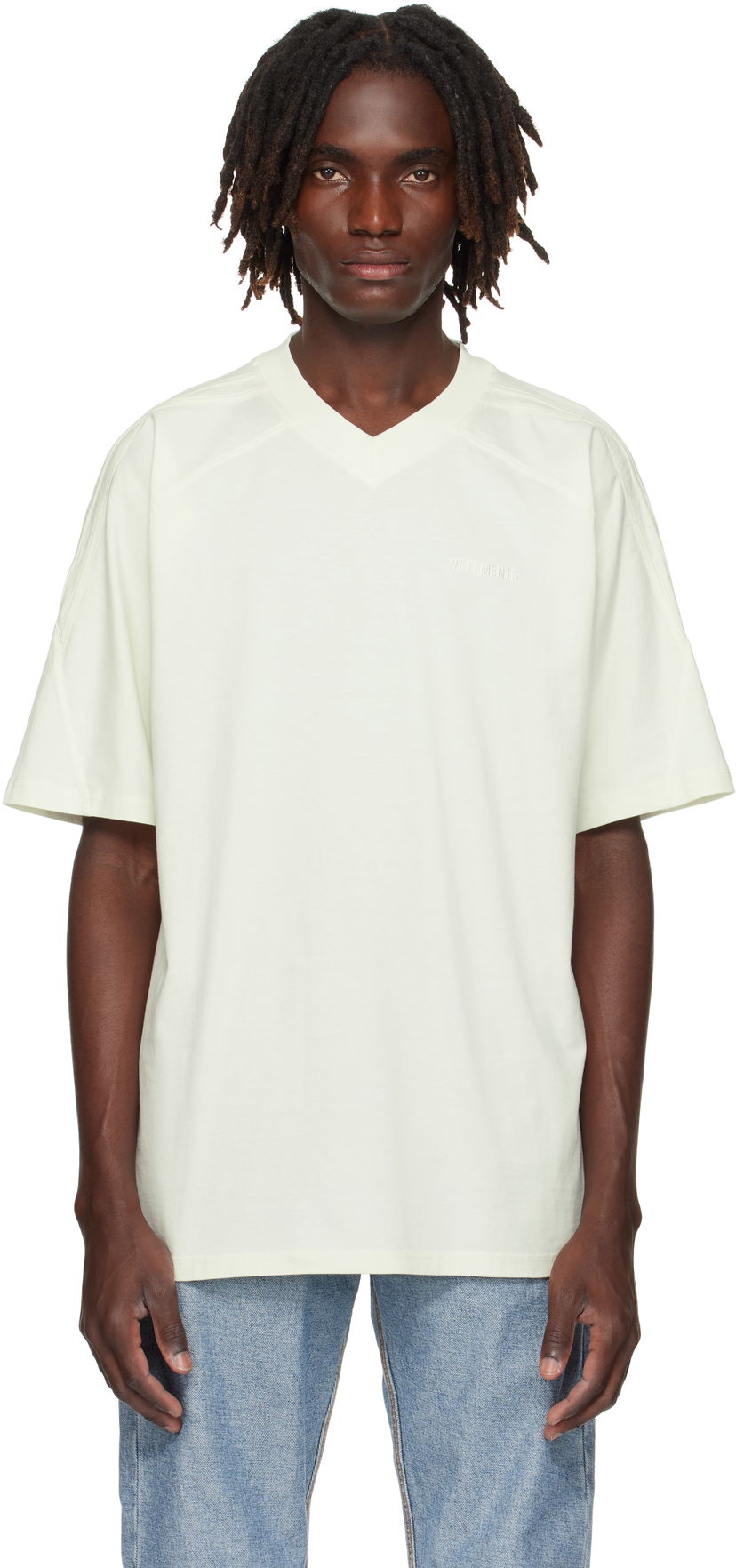 Tričko VETEMENTS Cut-Up V-Neck T-shirt Biela | UH76TR260I